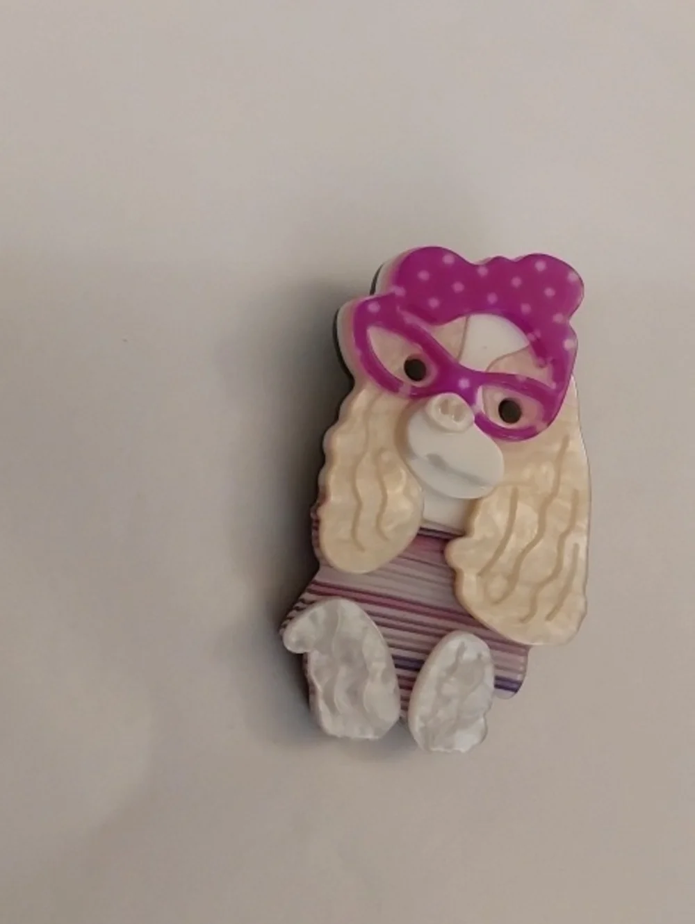 FASHIONISTA  Dog Brooch with Purple AND PINK POLKADOTS